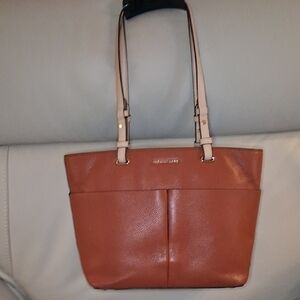 Michael Kors Soft Cranberry And Tan Pebbled Leather Tote
